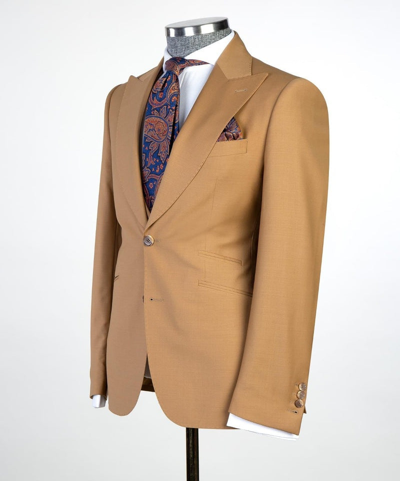 Formal Brown Peaked Lapel 3 Pieces Business Suits With Vest