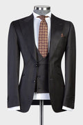 Close Fitting Dark Gray 3 Pieces Pinstriped Business Men Suits