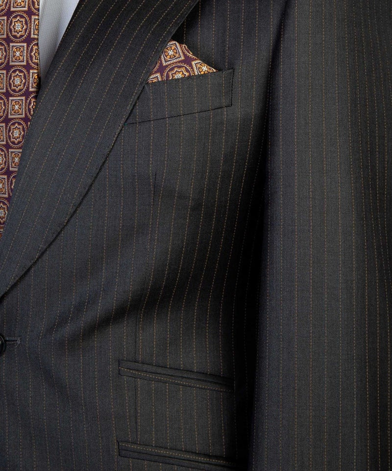 Close Fitting Dark Gray 3 Pieces Pinstriped Business Men Suits