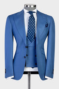 Mild Blue 3 Pieces Peaked Lapel Prom Suits