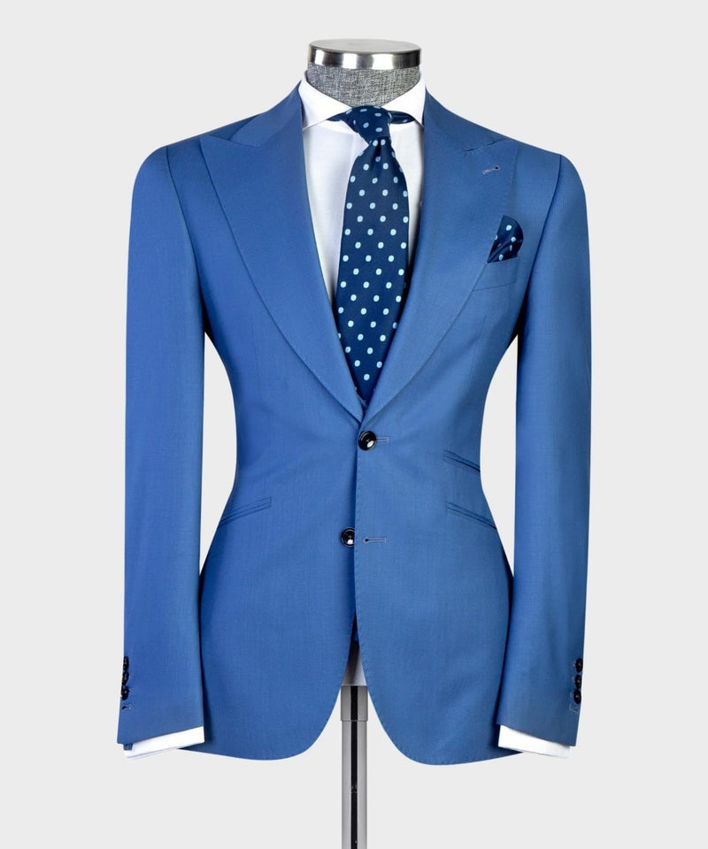 Mild Blue 3 Pieces Peaked Lapel Prom Suits