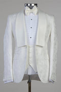 Beautiful Off-white Jacquard 3 Pieces Shawl Lapel Prom Suits