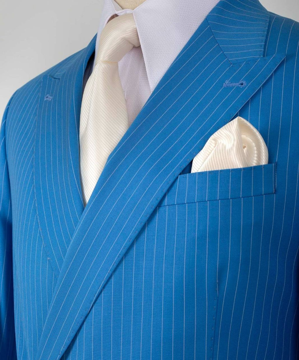 Handsome Sky Blue Pinstriped Slim Fit Prom Men Suits