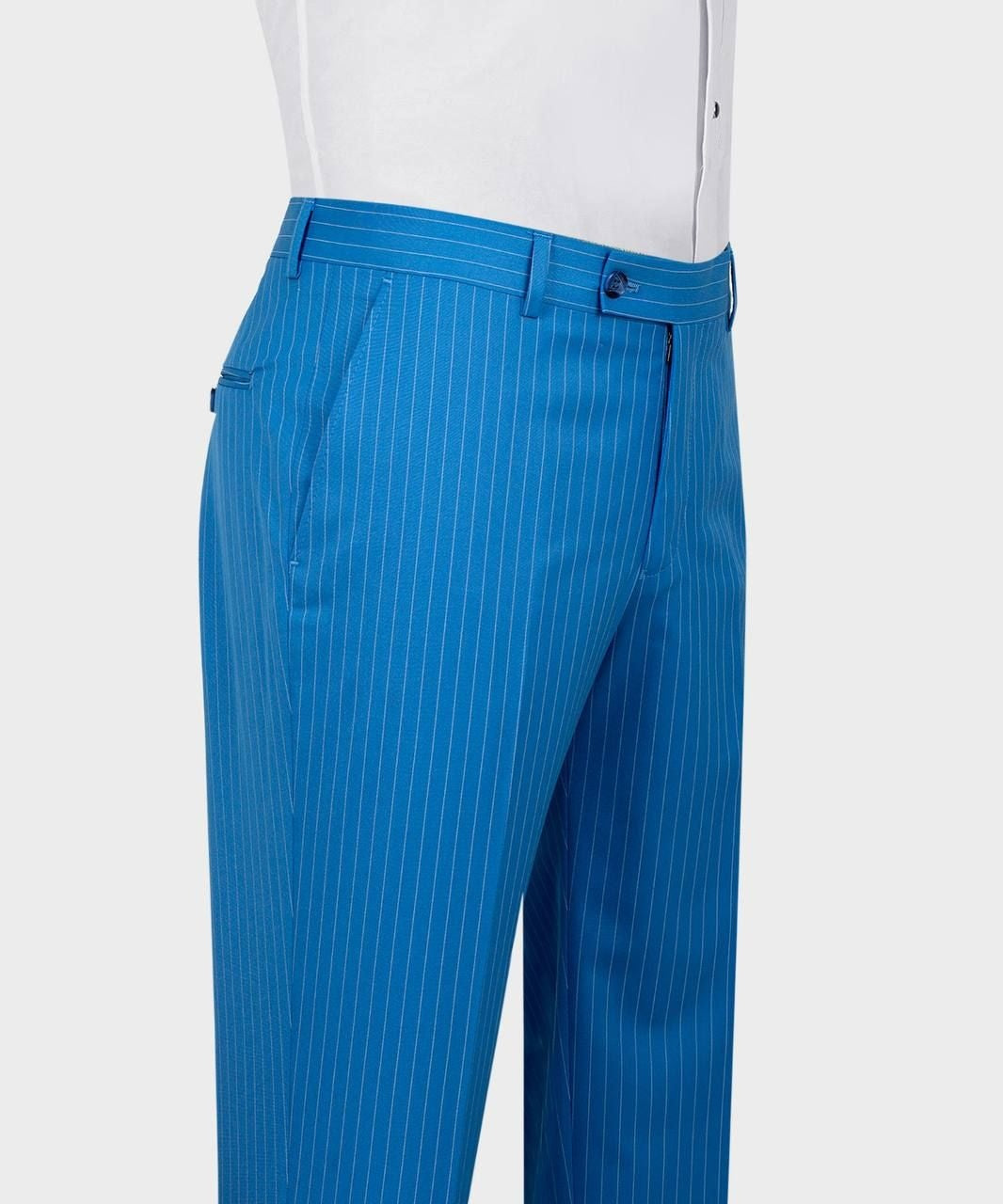 Handsome Sky Blue Pinstriped Slim Fit Prom Men Suits