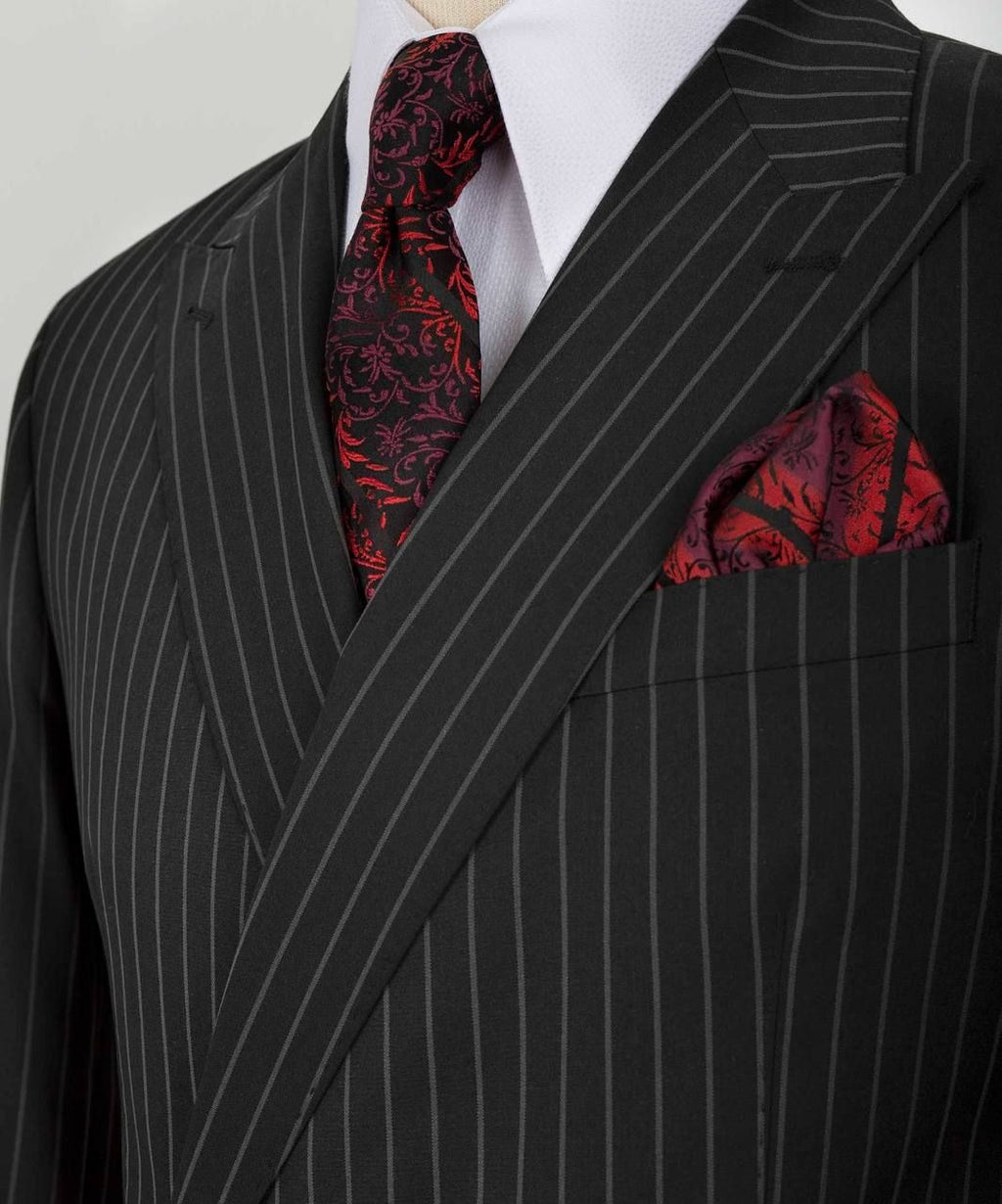 Fancy Black Pinstriped Peaked Lapel Best Fitted Business Suits