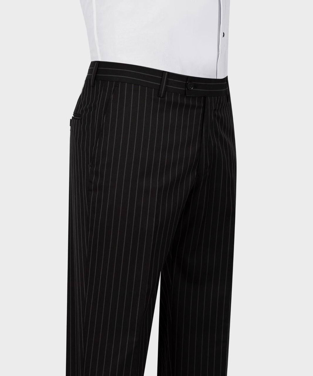 Fancy Black Pinstriped Peaked Lapel Best Fitted Business Suits