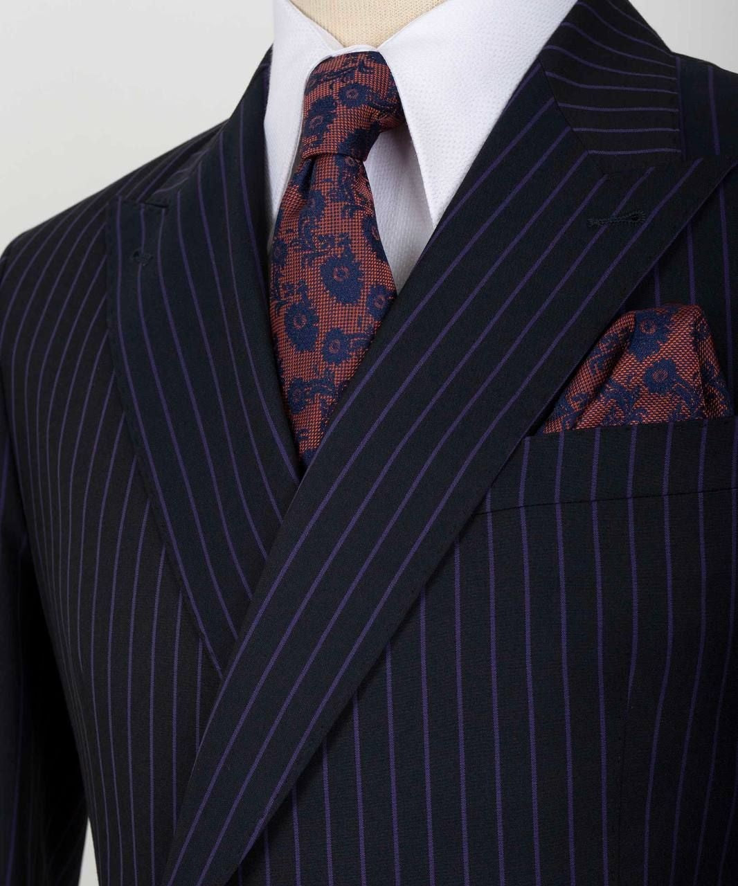 Trendy Dark Navy One Button Striped Peaked Lapel Men Suits