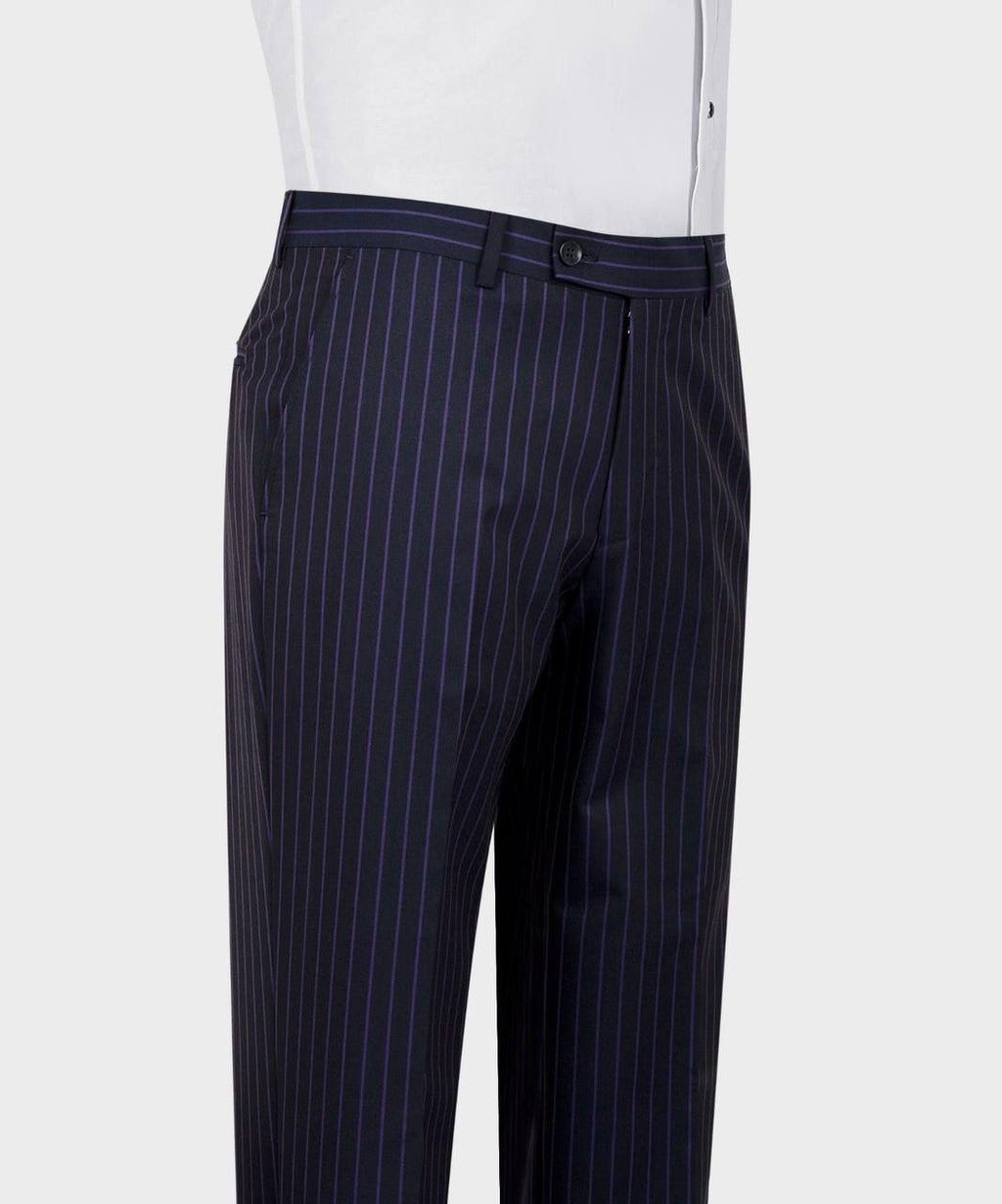 Trendy Dark Navy One Button Striped Peaked Lapel Men Suits