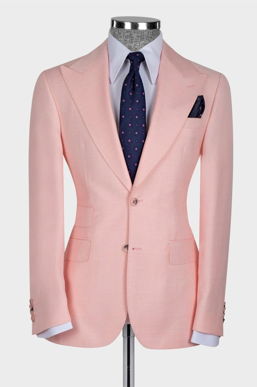 Elegant Pink 3 Pieces Peaked Lapel Prom Suits With Vest