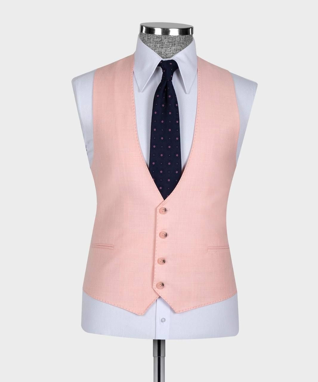 Elegant Pink 3 Pieces Peaked Lapel Prom Suits With Vest