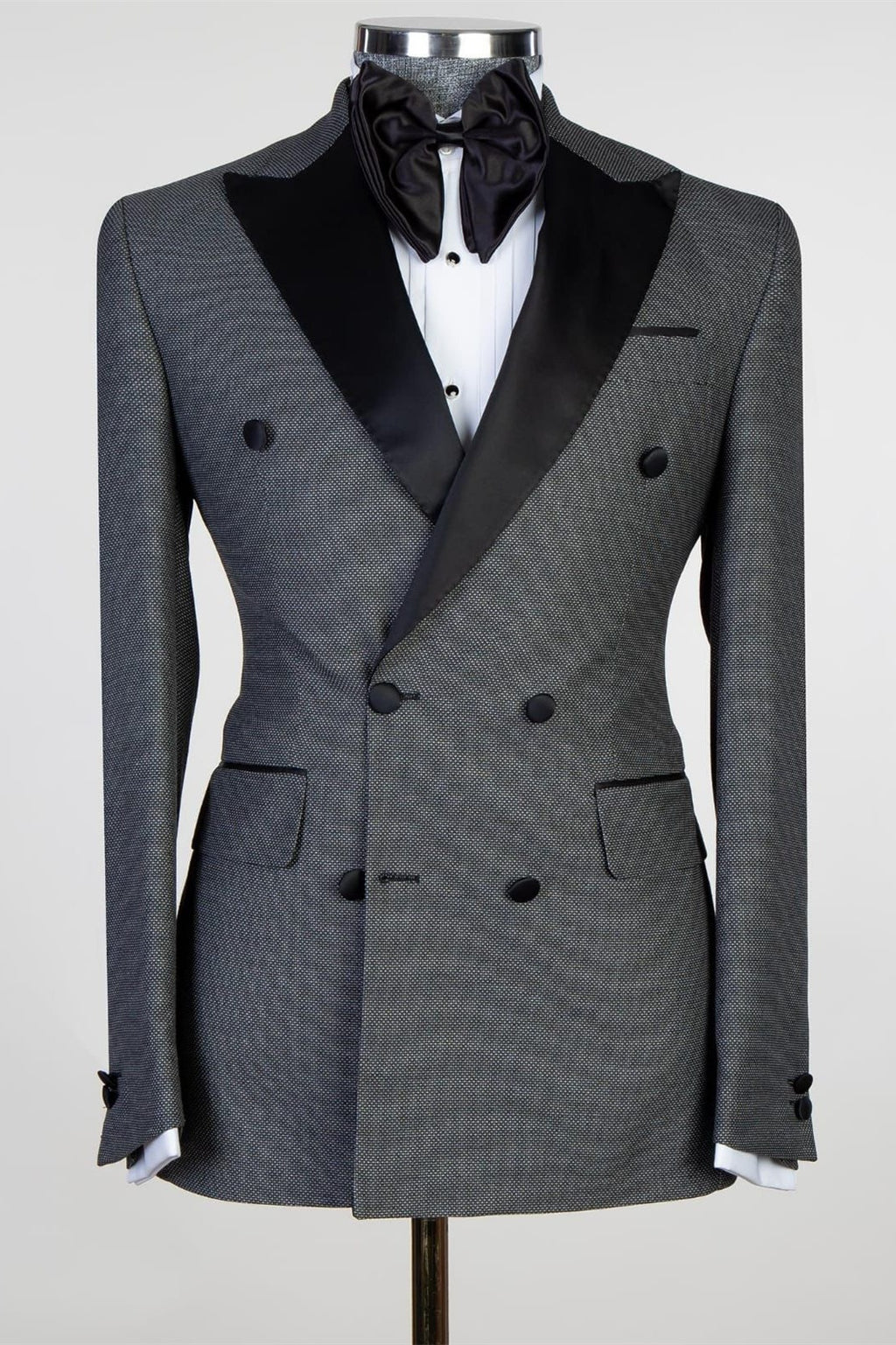 Fashion Dark Gray Double Breasted Peaked Lapel Men Suits