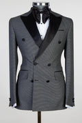 Fashion Dark Gray Double Breasted Peaked Lapel Men Suits
