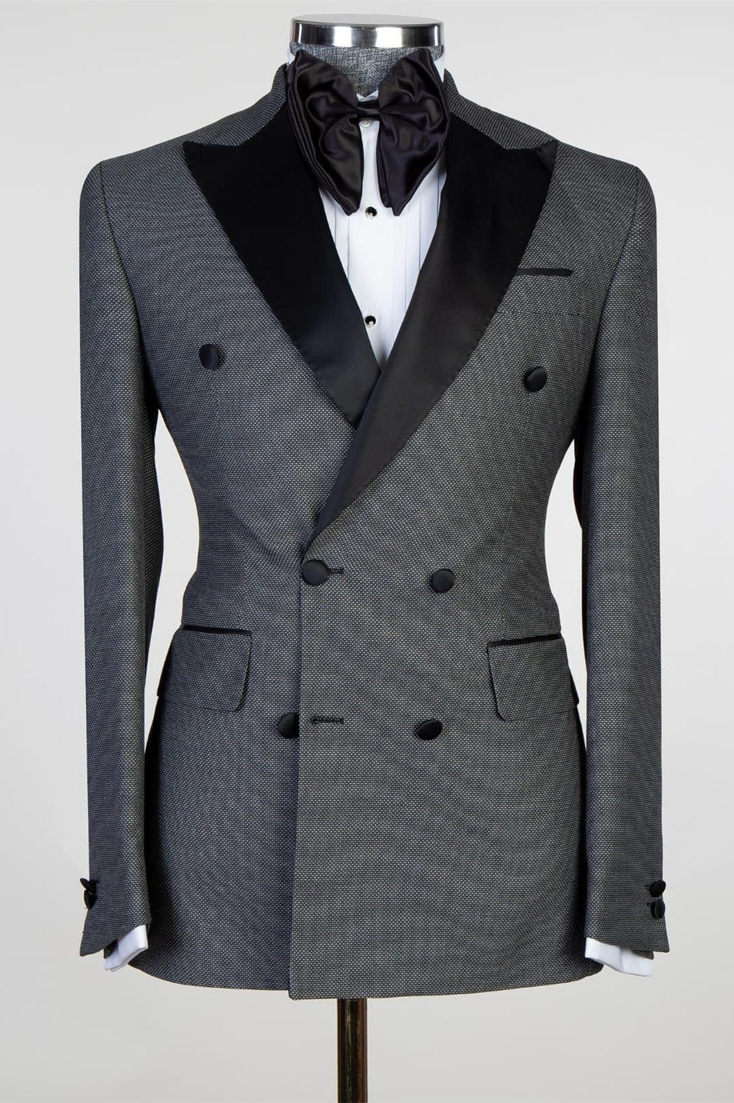 Fashion Dark Gray Double Breasted Peaked Lapel Men Suits