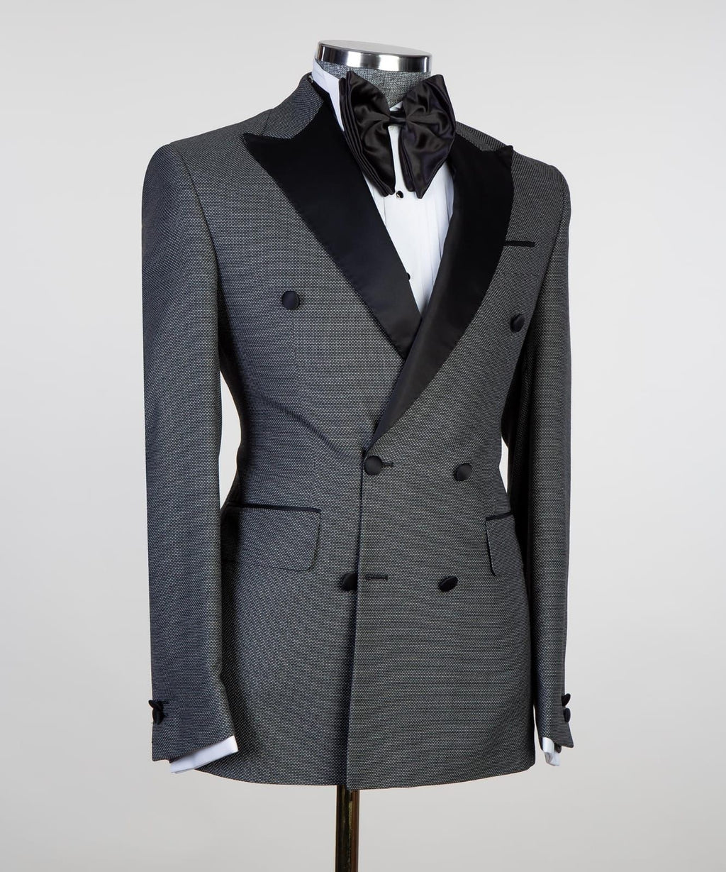 Fashion Dark Gray Double Breasted Peaked Lapel Men Suits