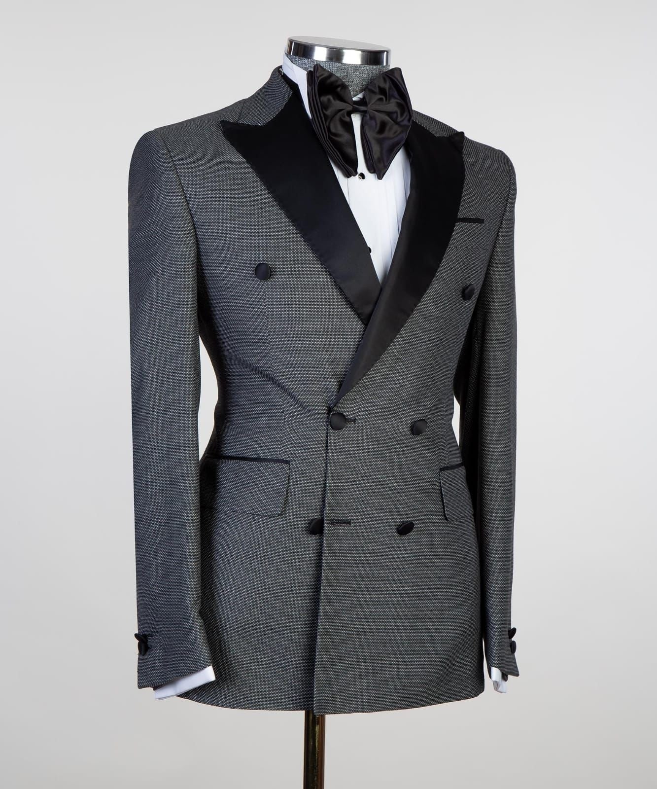 Fashion Dark Gray Double Breasted Peaked Lapel Men Suits
