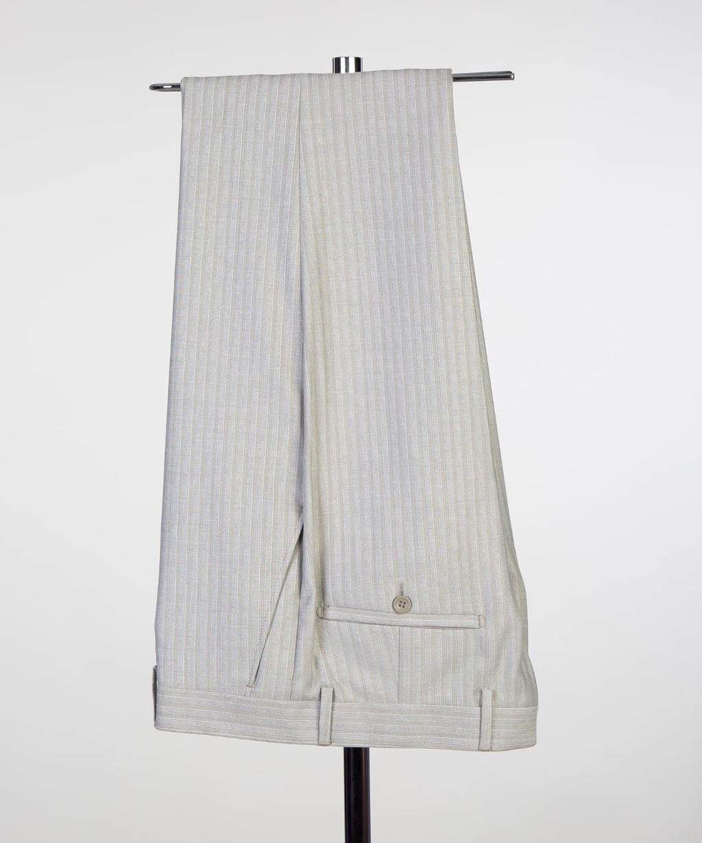 Chic Light Gray Double Breasted Striped Business Suits