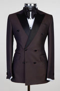 Stylish Chocolate Double Breasted Jacquard Peaked Lapel Prom Suits