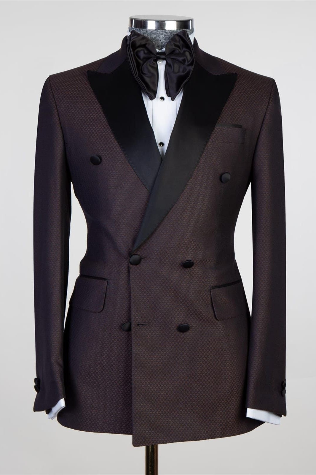 Stylish Chocolate Double Breasted Jacquard Peaked Lapel Prom Suits