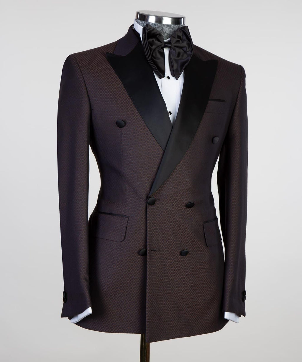 Stylish Chocolate Double Breasted Jacquard Peaked Lapel Prom Suits