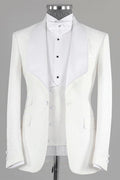 Newest White Jacquard Three Pieces Shawl Lapel Wedding Suits