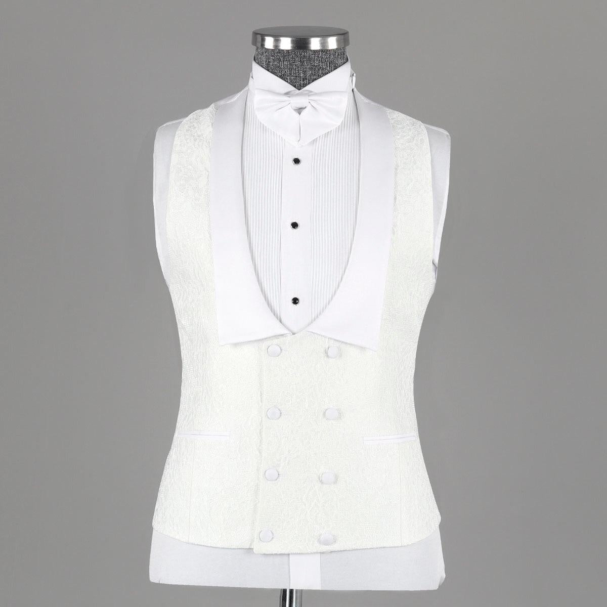 Newest White Jacquard Three Pieces Shawl Lapel Wedding Suits