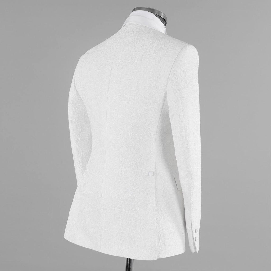 Newest White Jacquard Three Pieces Shawl Lapel Wedding Suits