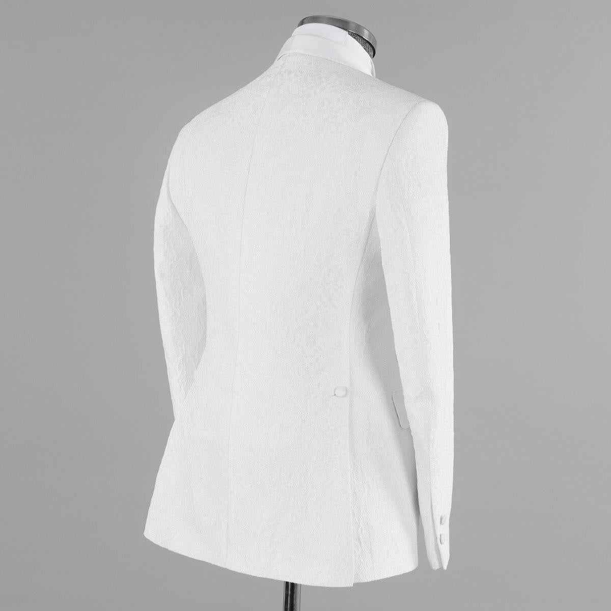 Newest White Jacquard Three Pieces Shawl Lapel Wedding Suits