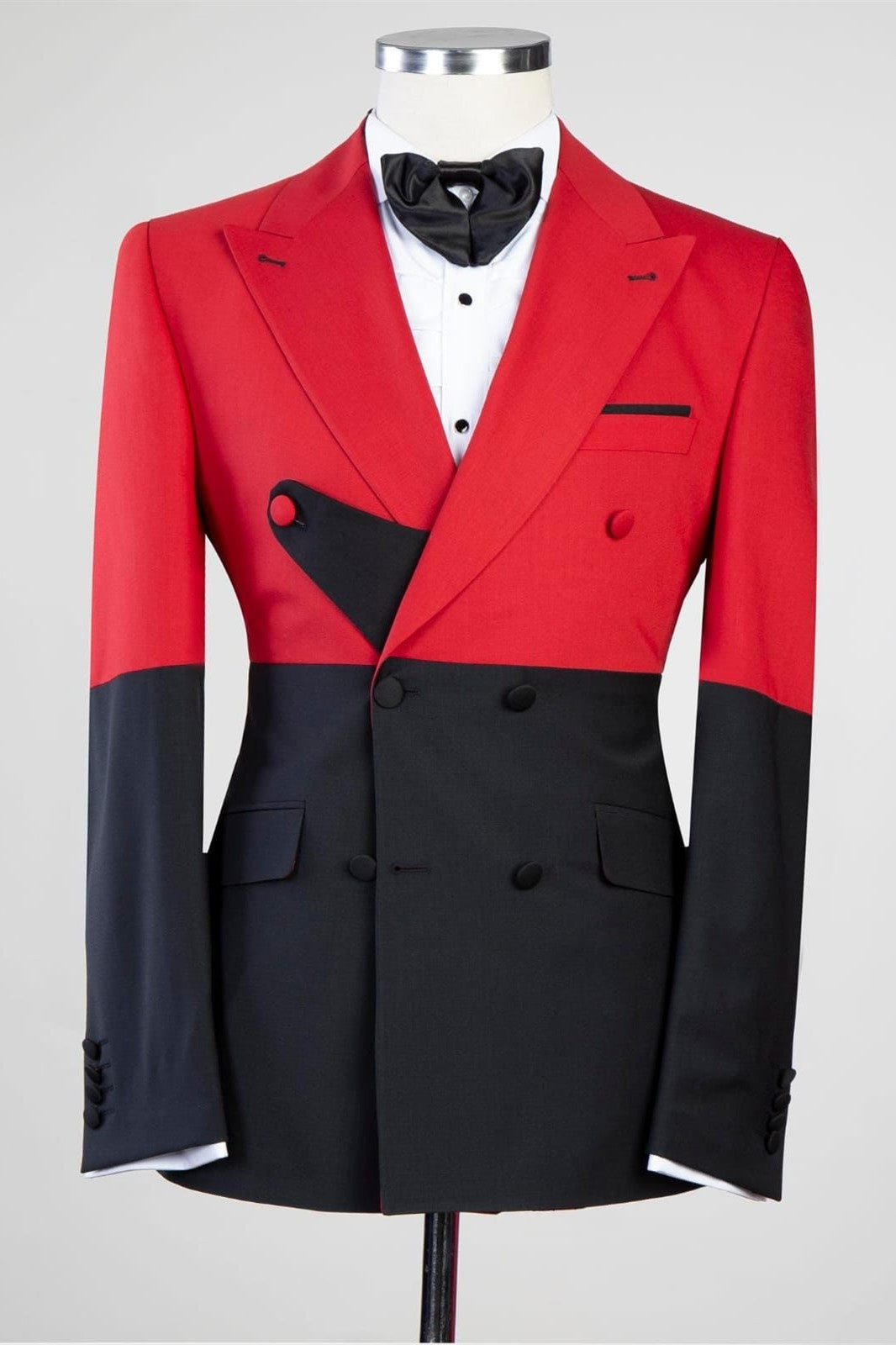 Glamorous Red And Black Double Breasted Prom Men Suits