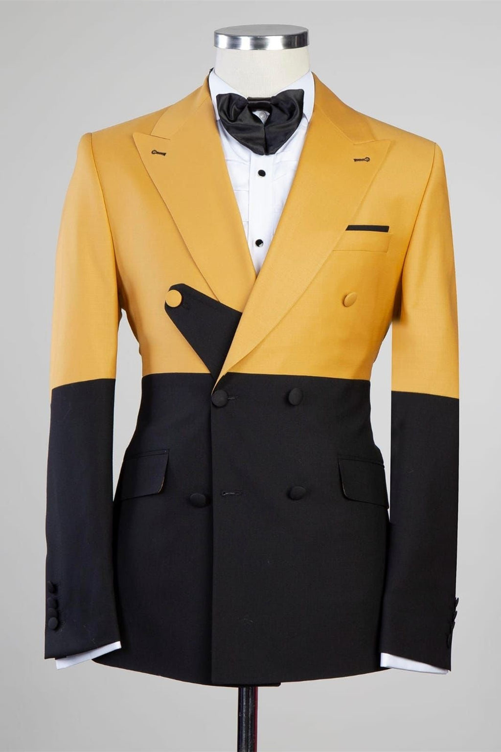 Modern Gold And Black Double Breasted Prom Men Suits