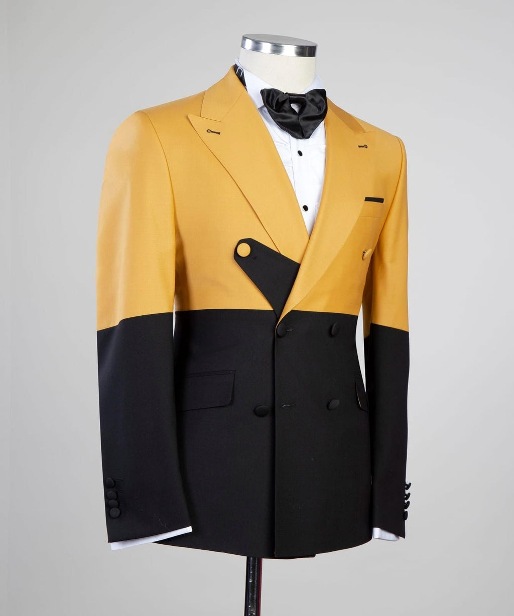 Modern Gold And Black Double Breasted Prom Men Suits
