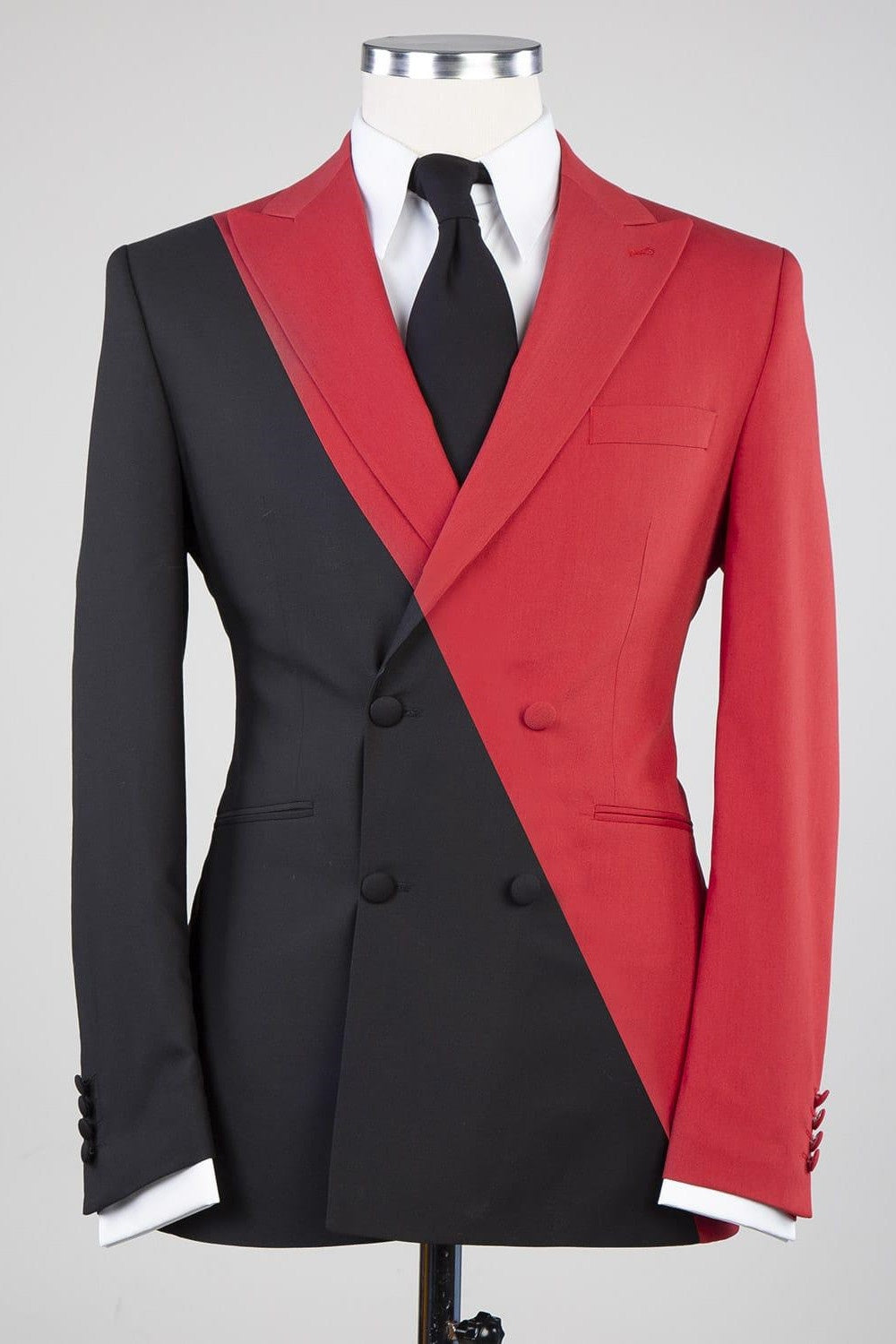 Bespoke Red And Black Double Breasted Close Fitting Men Suits