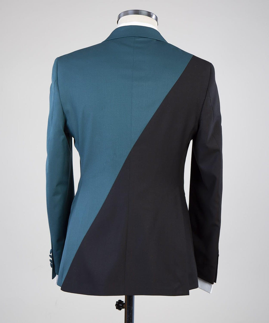 Generous Dark Blue And Black Double Breasted Peaked Lapel Men Suits
