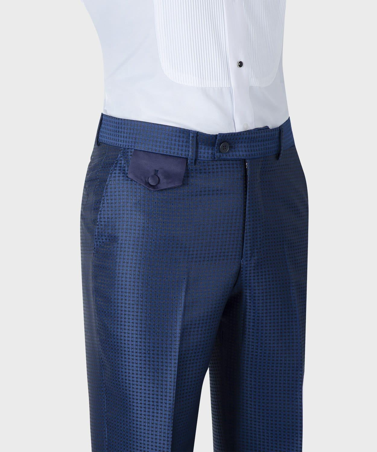Stylish Navy Blue Plaid Double Breasted Prom Suits