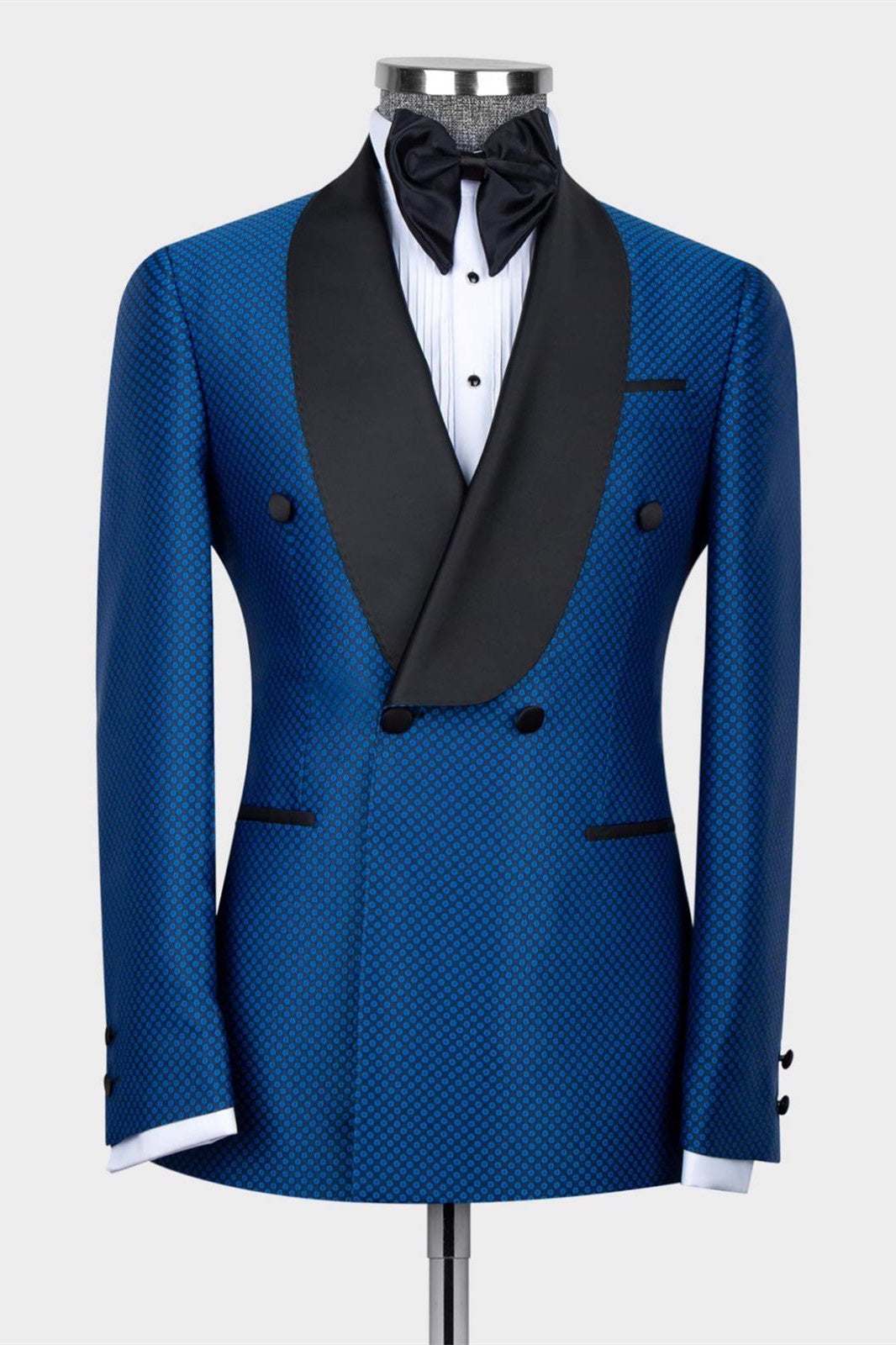 Chic Royal Blue Double Breasted Jacquard Men's Prom Suits