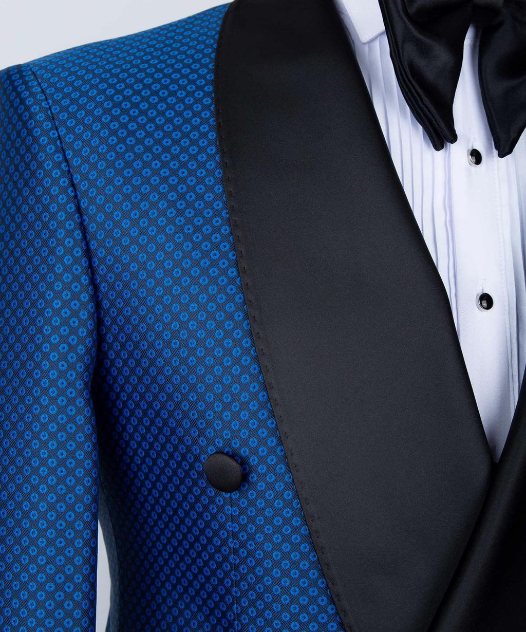 Chic Royal Blue Double Breasted Jacquard Men's Prom Suits