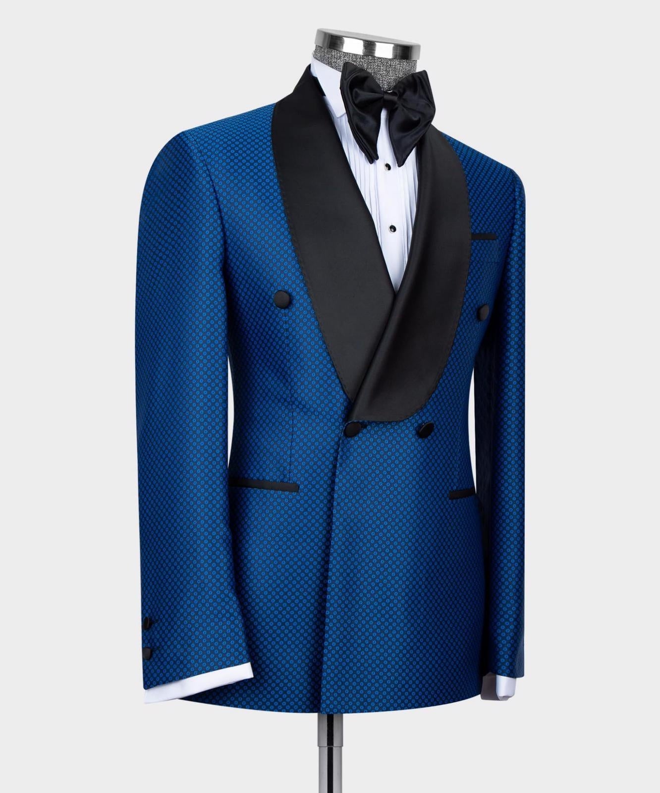 Chic Royal Blue Double Breasted Jacquard Men's Prom Suits