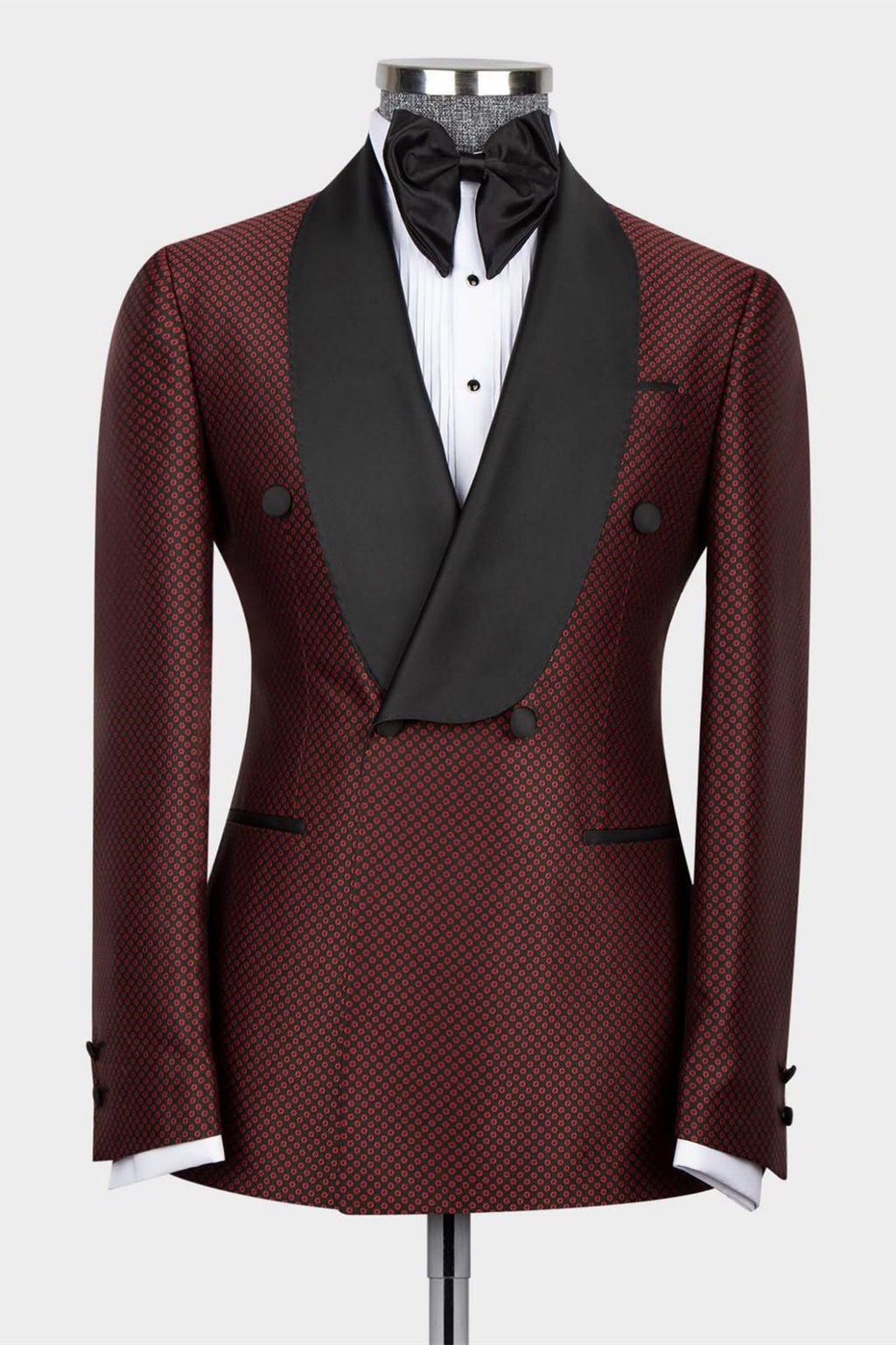 Classy Burgundy Double Breasted Jacquard Men's Suits For Prom