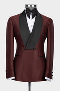 Classy Burgundy Double Breasted Jacquard Men's Suits For Prom