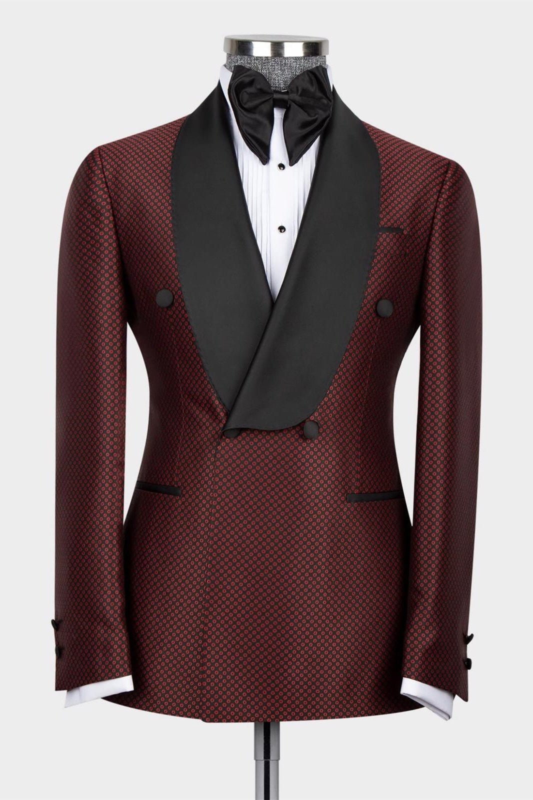 Classy Burgundy Double Breasted Jacquard Men's Suits For Prom