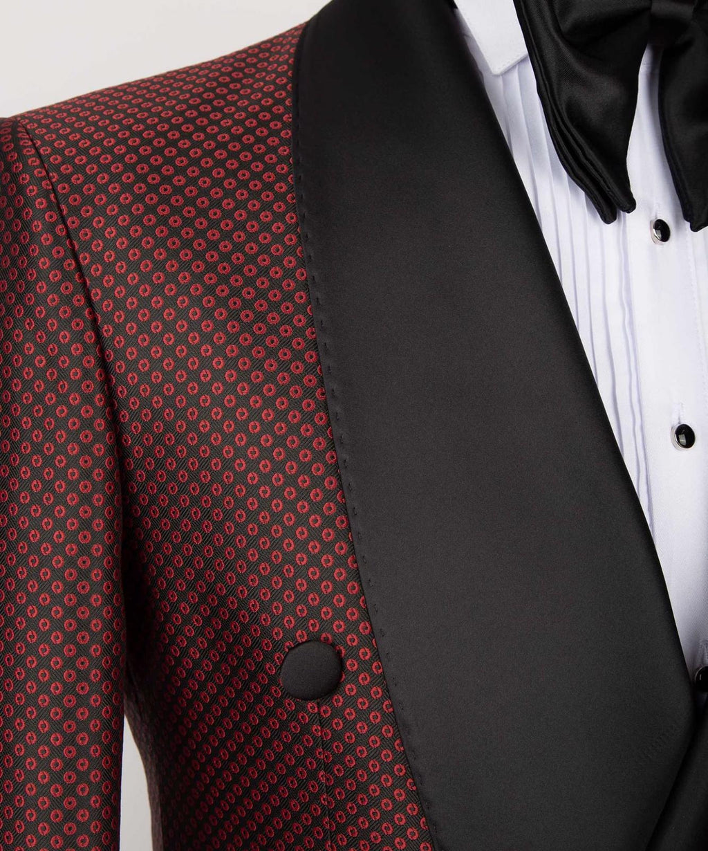 Classy Burgundy Double Breasted Jacquard Men's Suits For Prom