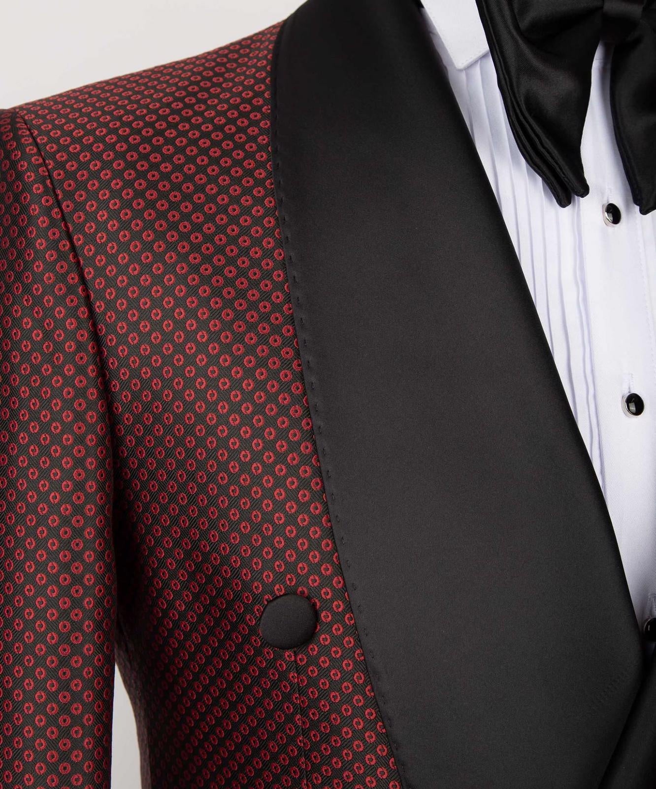 Classy Burgundy Double Breasted Jacquard Men's Suits For Prom
