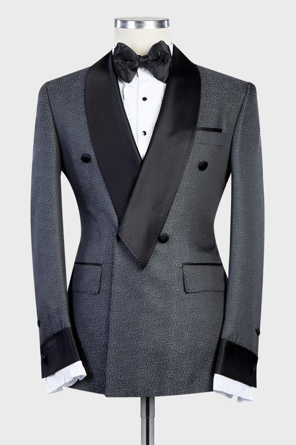 Modern Dark Gray Double Breasted Shawl Lapel Slim Fit Men Suits