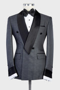 Modern Dark Gray Double Breasted Shawl Lapel Slim Fit Men Suits