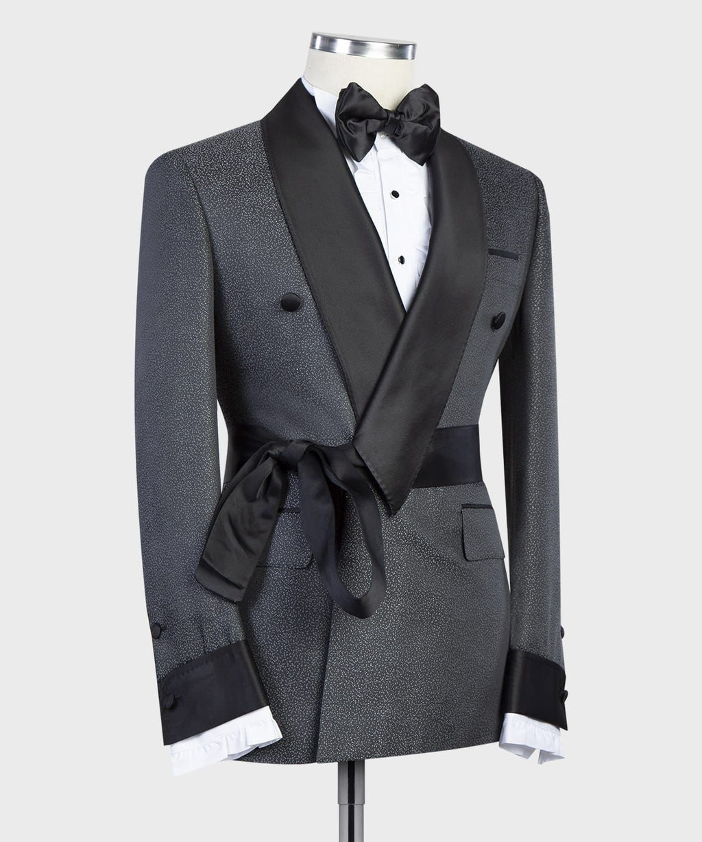 Modern Dark Gray Double Breasted Shawl Lapel Slim Fit Men Suits