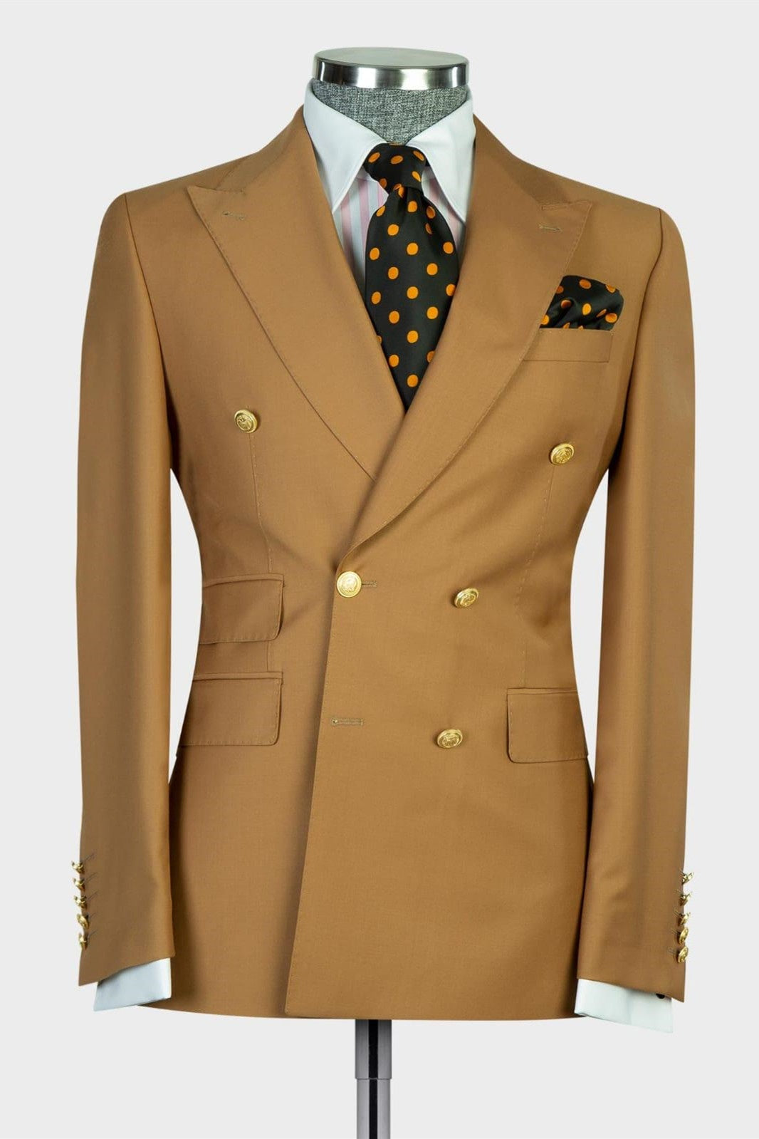 Popular Light Brown Double Breasted Peaked Lapel Business Suits