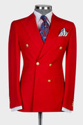 Festival Red Best Fitted Peaked Lapel Double Breasted Men Suit