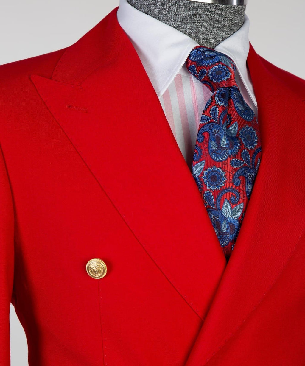 Festival Red Best Fitted Peaked Lapel Double Breasted Men Suit