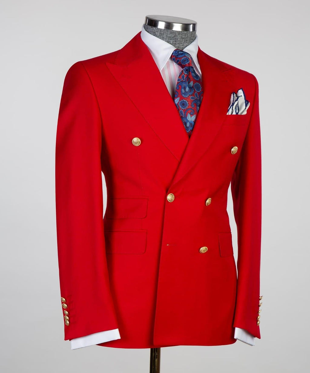 Festival Red Best Fitted Peaked Lapel Double Breasted Men Suit