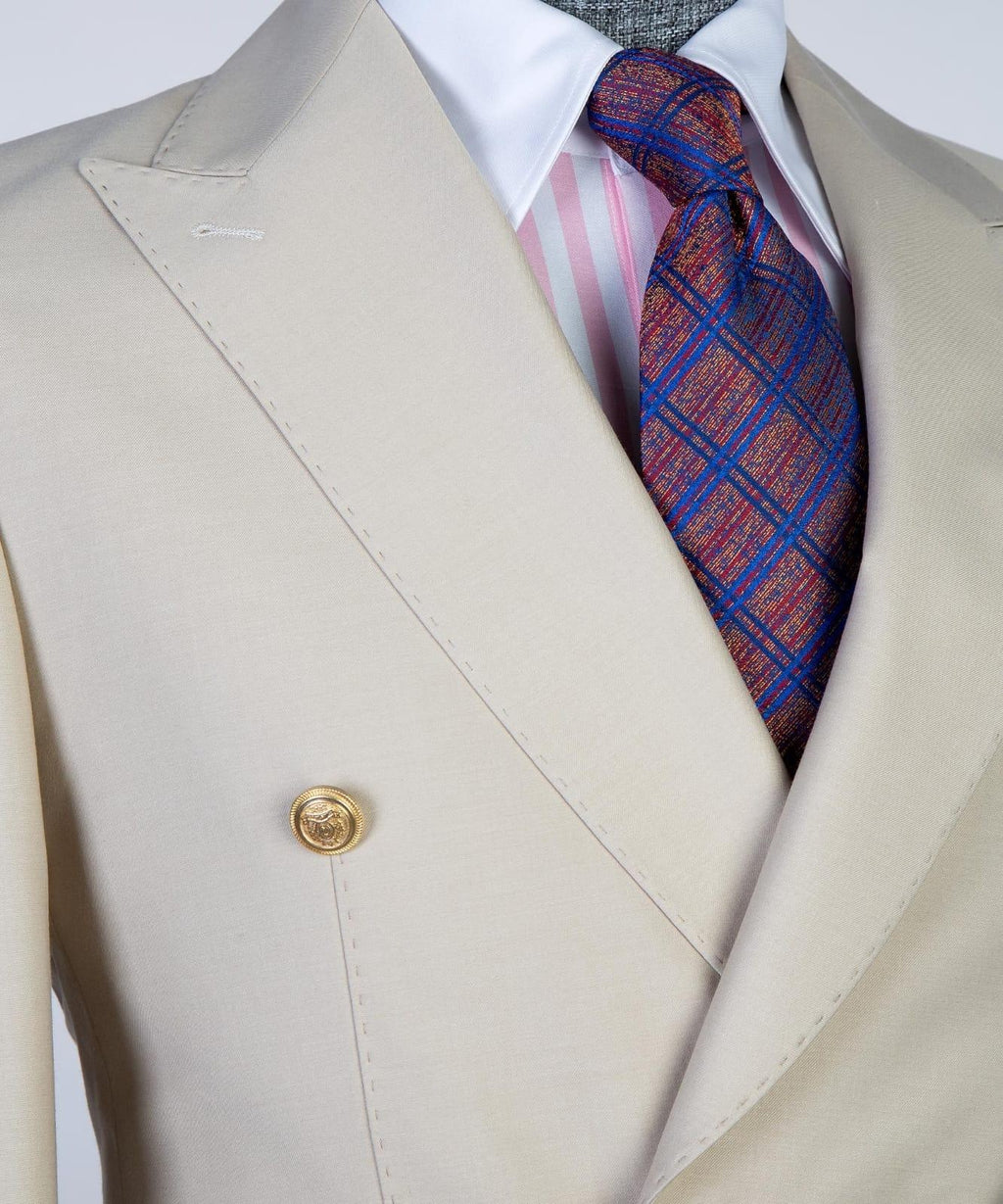 Mild Off-white Peaked Lapel Double Breasted Business Men Suit