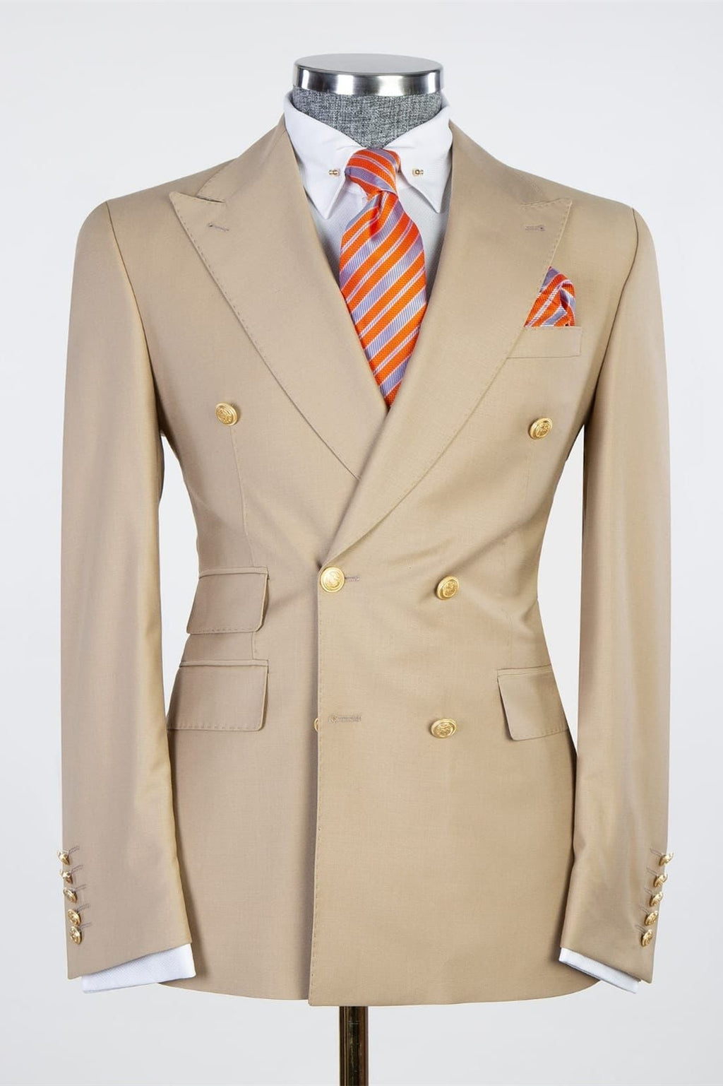 Gentle Khaki Peaked Lapel Double Breasted Business Men Suit